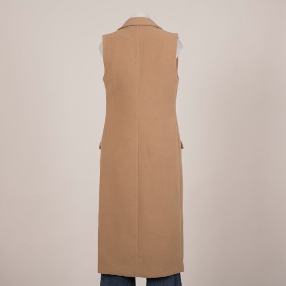 Missguided Camel Sleeveless Double-Breasted Longline Vest - Picture 3 of 5